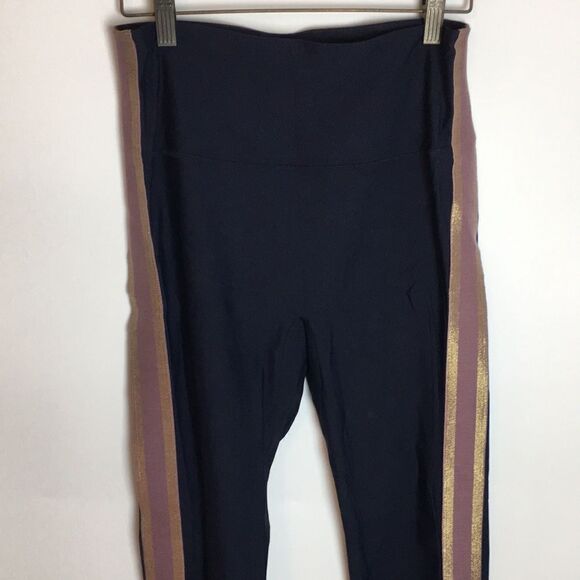 Nylora Bartley Leggings Navy Blue with gold and Lavender  Stripe on sides Sz L - Picture 7 of 16